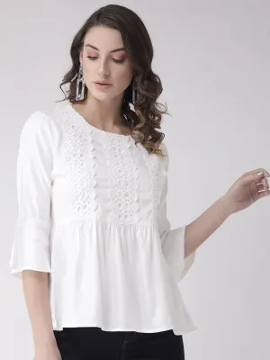 Style Quotient Women Solid White Viscose Rayon Empire Smart Casual Top