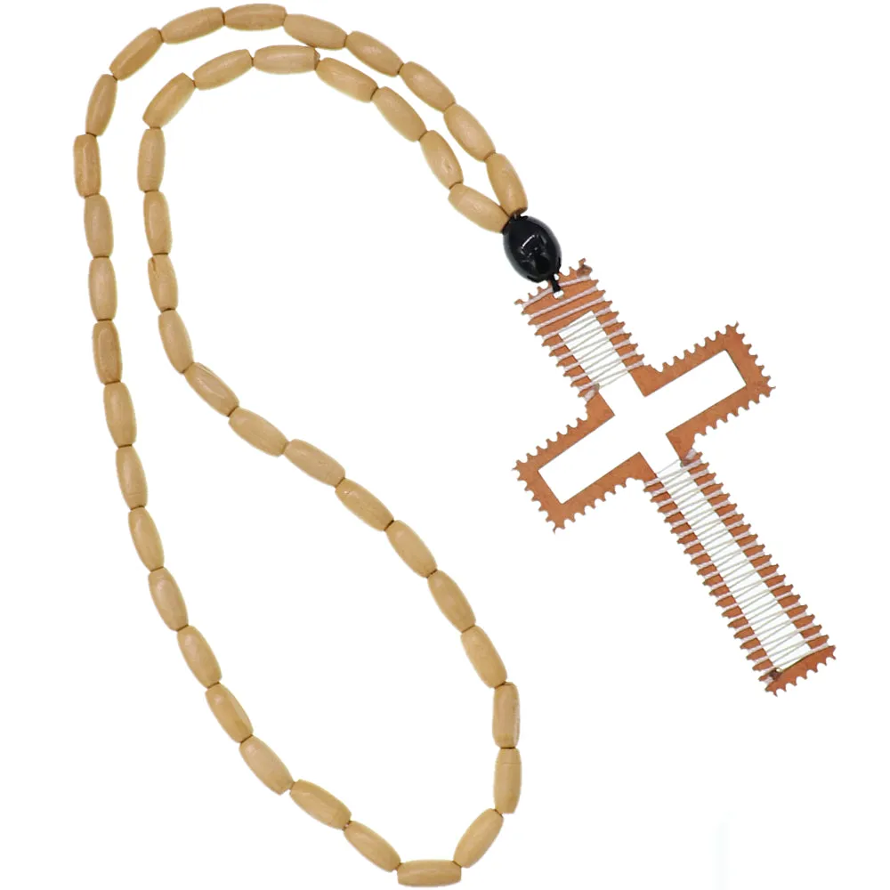 Tan Beaded Woven Cross Necklace