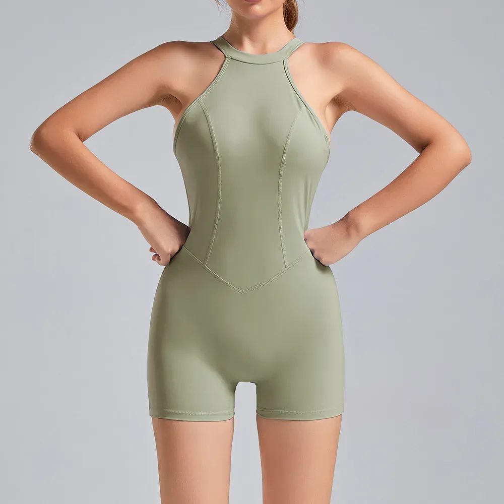 Tina Halter Open Back Ruched Romper
