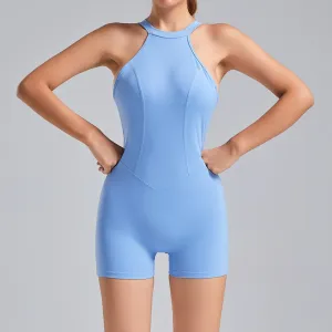 Tina Halter Open Back Ruched Romper