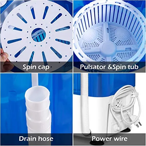 Washing Machine, Electric Compact Laundry Machines Portable Durable Design Washer Energy Saving, Rotary Controller and Washer Spin Dryer(Blue)