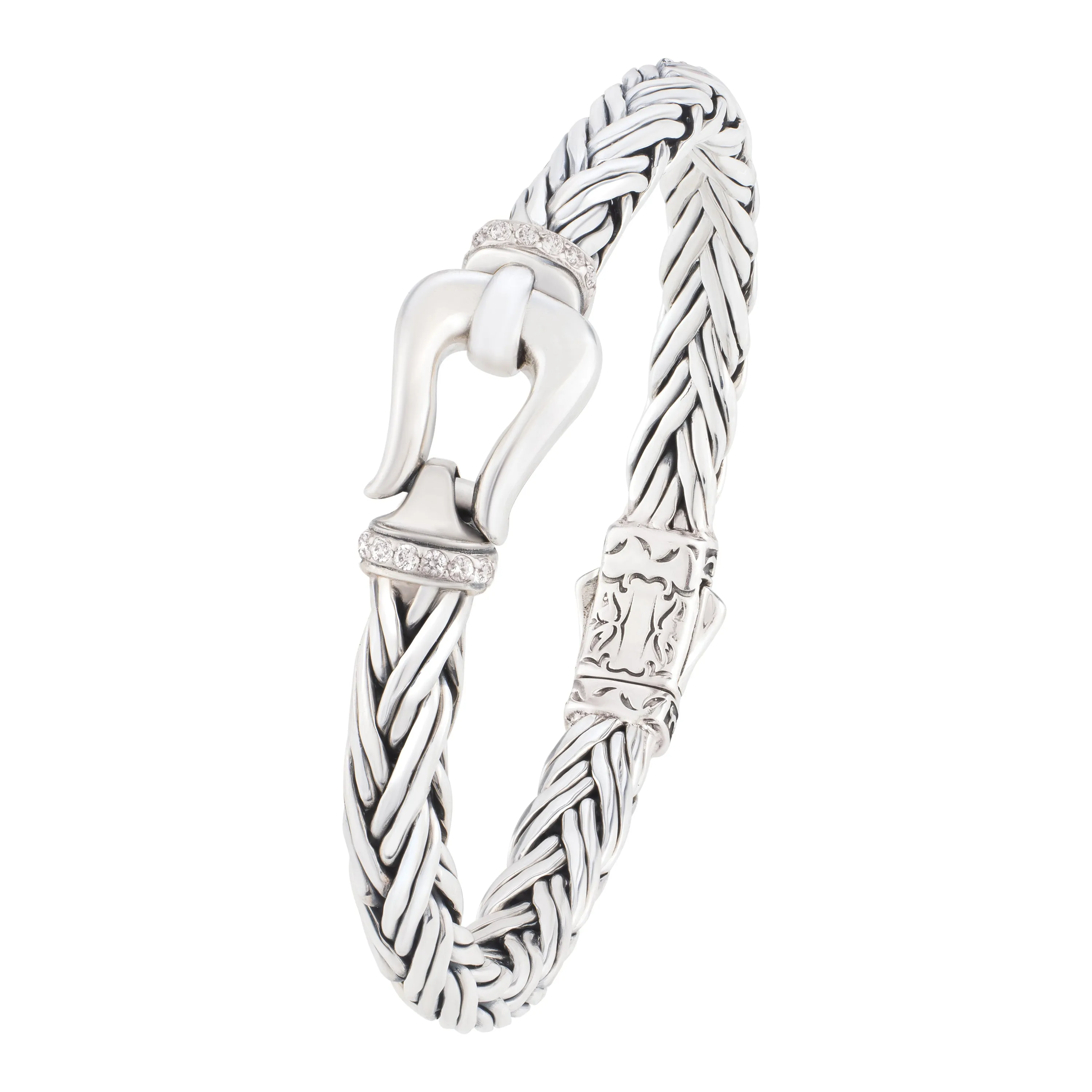White Sapphire Woven Palmier Hook Bracelet