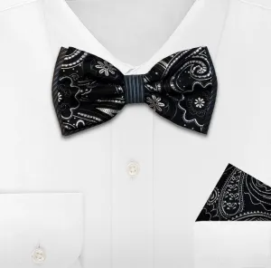 WHITE WOVEN BOW TIE & HANKIE SET