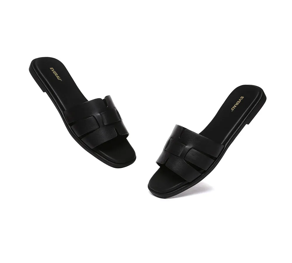 Women Leather Woven Flat Slides Bolita