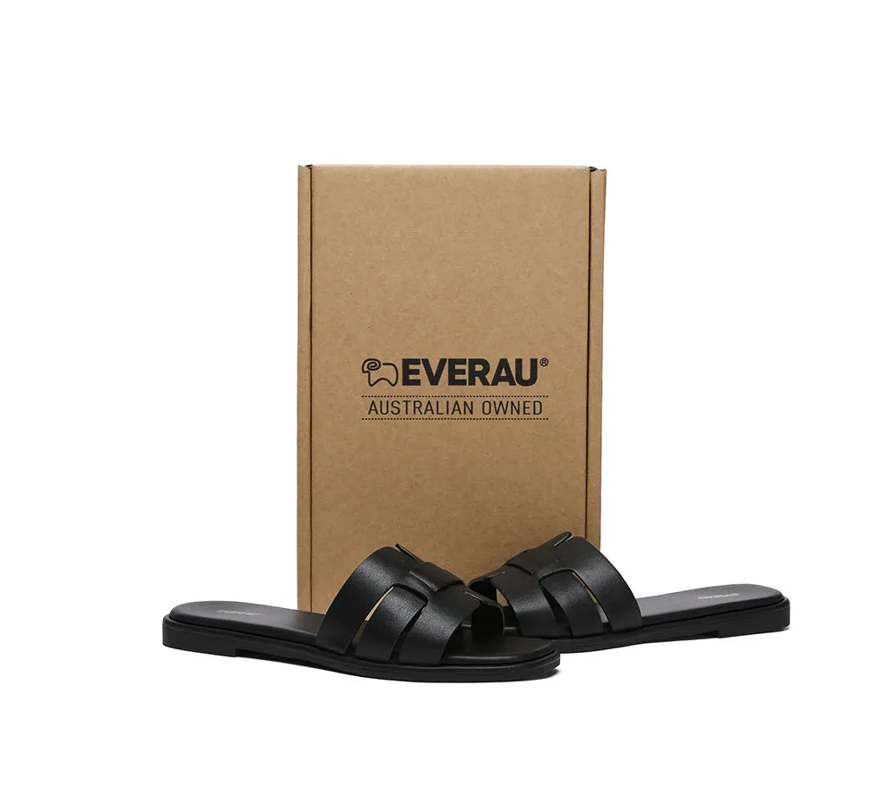 Women Leather Woven Flat Slides Bolita