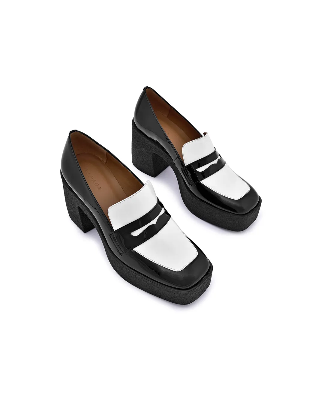 Yoko Black White Patent Leather Chunky Loafers