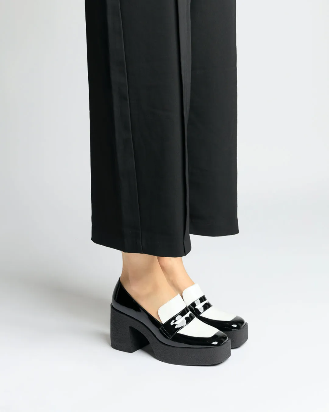 Yoko Black White Patent Leather Chunky Loafers