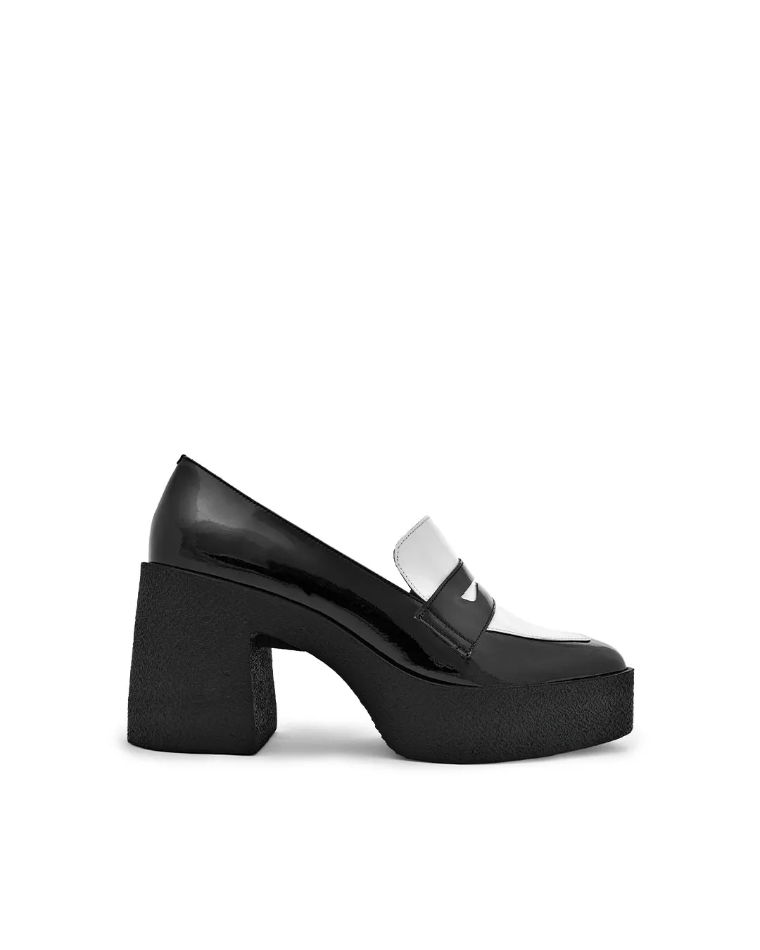 Yoko Black White Patent Leather Chunky Loafers
