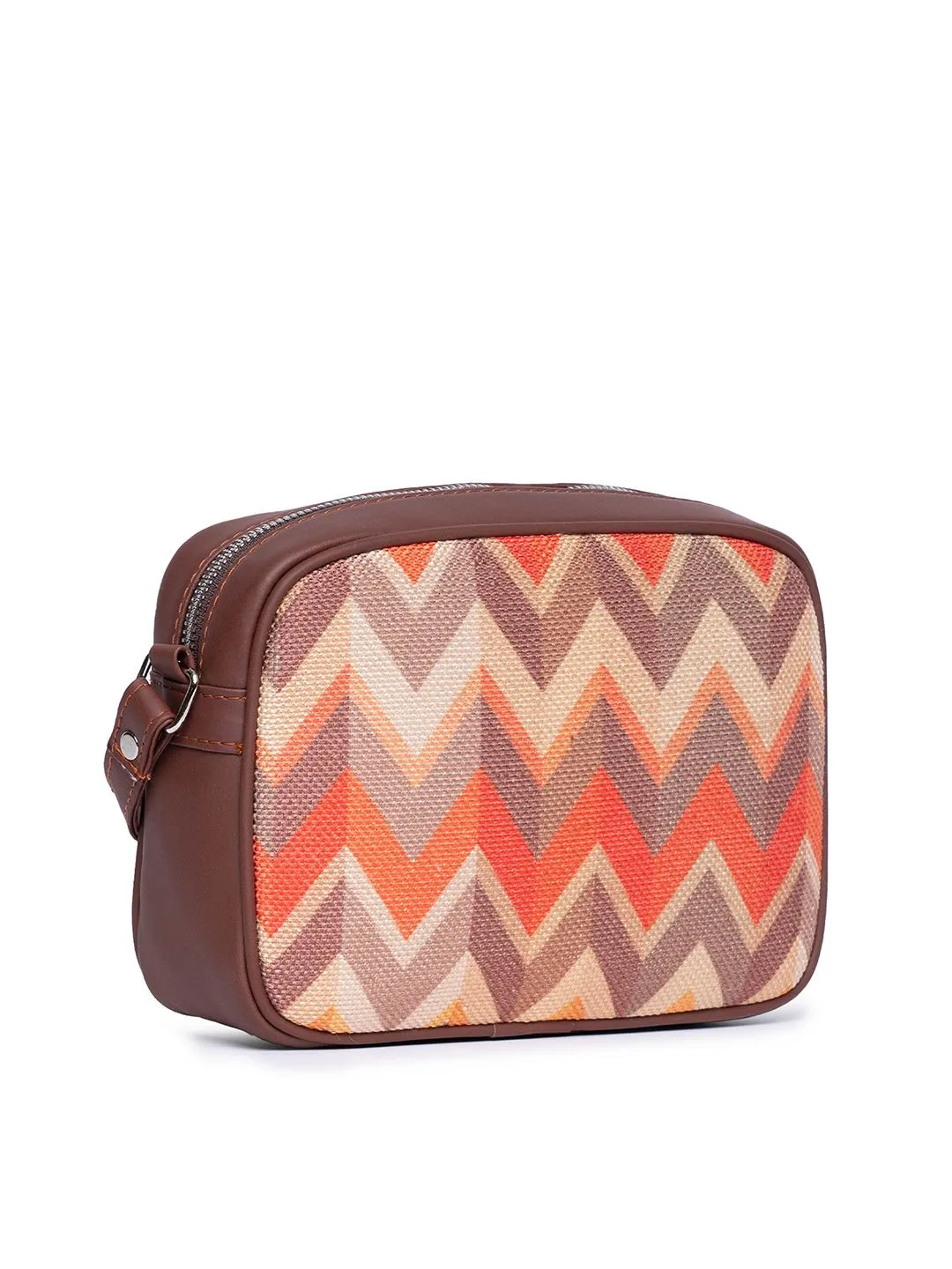 ZOUK Orange & Beige Chevron Woven Design Handcrafted Vegan Leather Sustainable Sling Bag