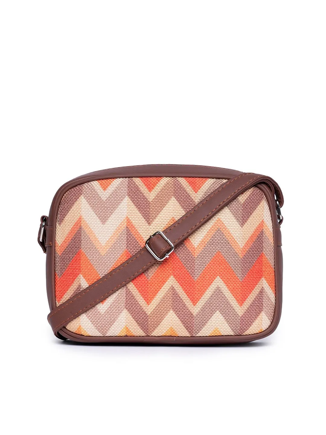 ZOUK Orange & Beige Chevron Woven Design Handcrafted Vegan Leather Sustainable Sling Bag