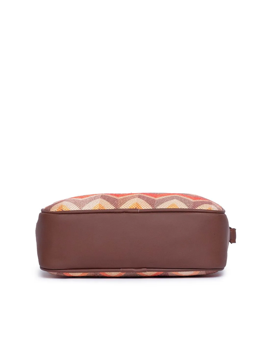 ZOUK Orange & Beige Chevron Woven Design Handcrafted Vegan Leather Sustainable Sling Bag