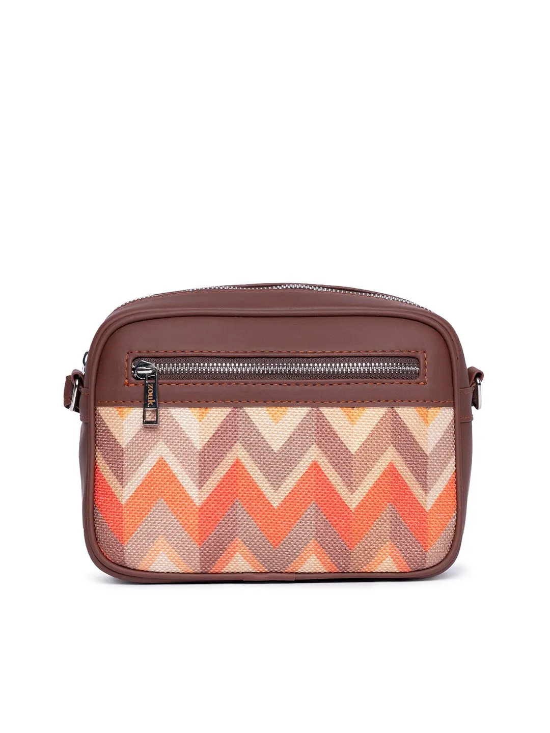 ZOUK Orange & Beige Chevron Woven Design Handcrafted Vegan Leather Sustainable Sling Bag